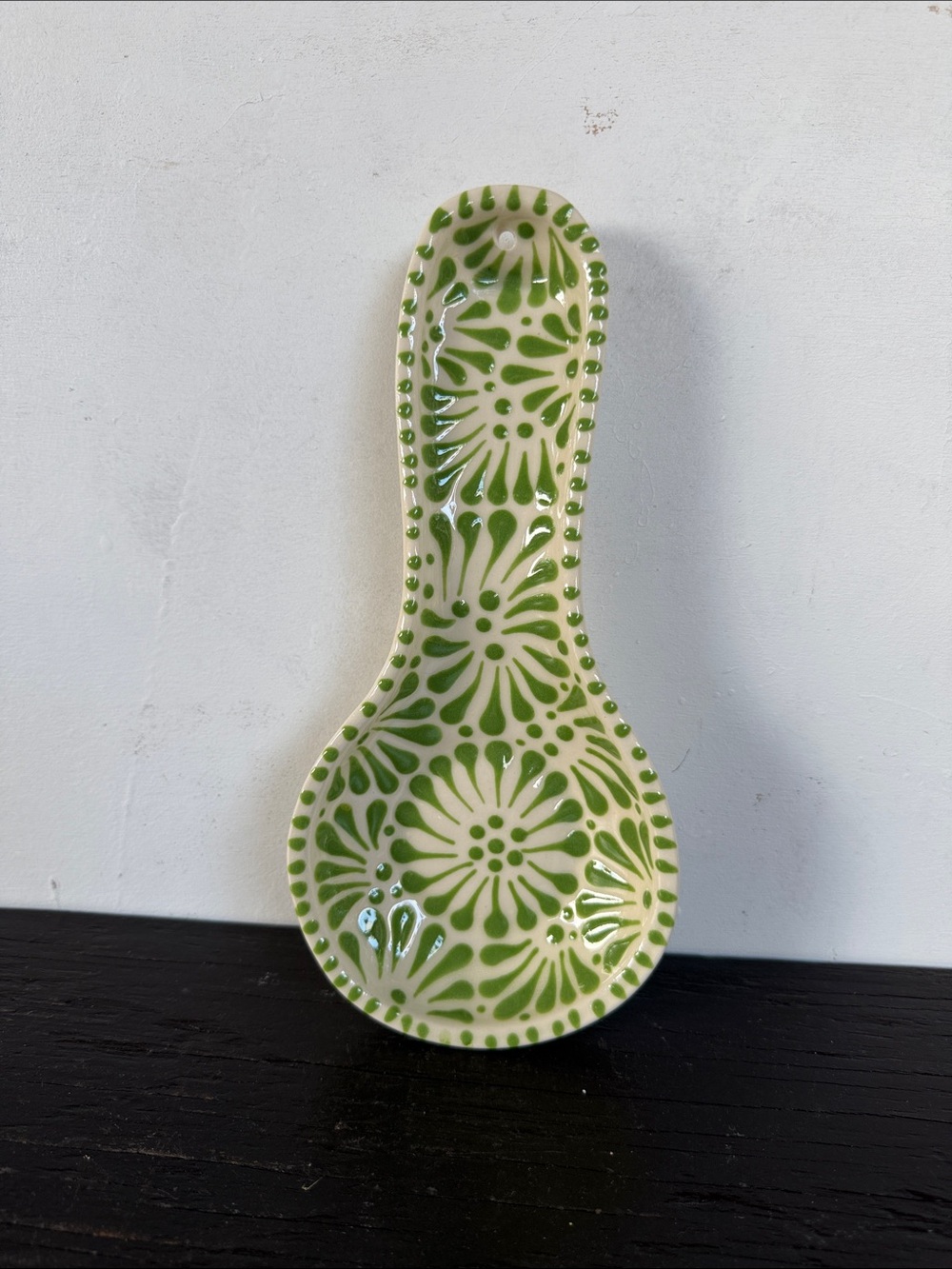 Green Ceramic Talavera Spoon Rest.